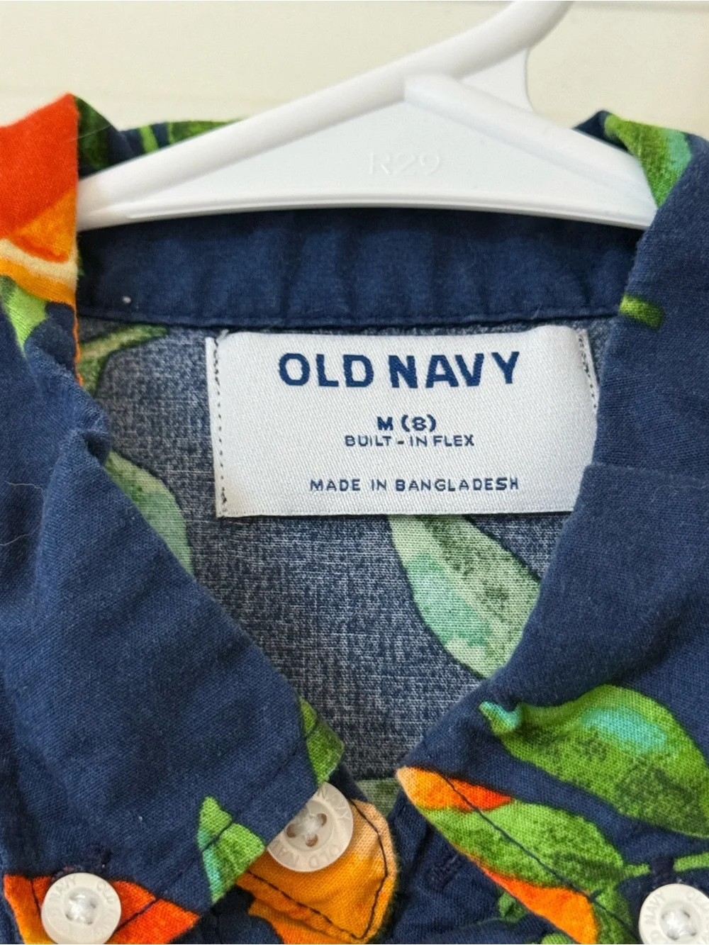 Old Navy Kids Navy Short-Sleeve Orange Print Shirt Button Down Shirt Size Medium